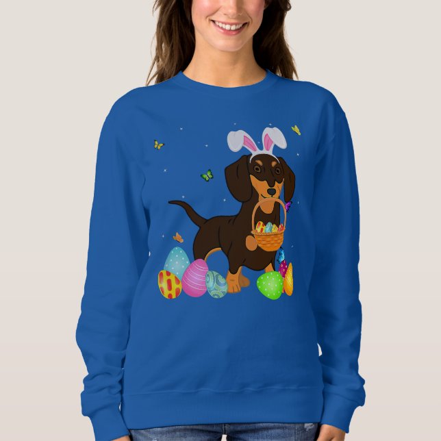 Dog Mom Gift Cute Bunny Dachshund Eggs Easter Day Sweatshirt (Front)
