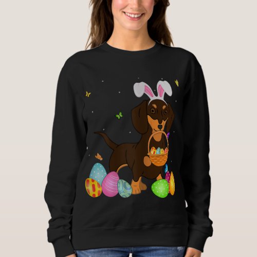 Dog Mom Gift Cute Bunny Dachshund Eggs Easter Day Sweatshirt