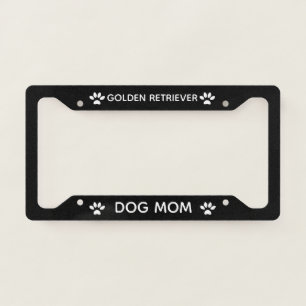 Dog Mom Golden Retriever Paws Black  License Plate Frame