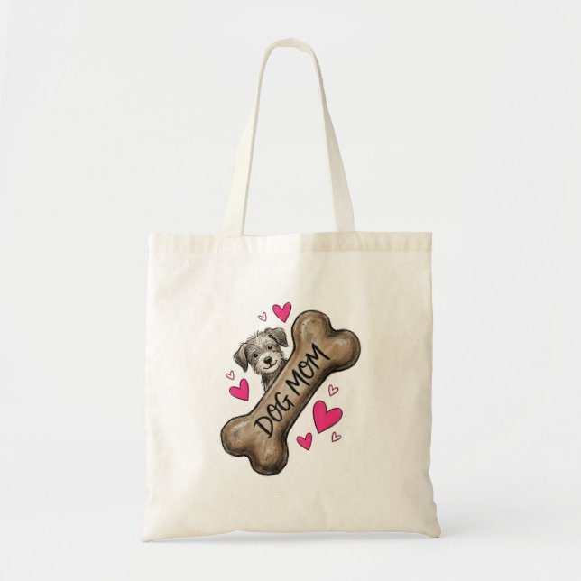 Dog Mom Gray Dog Bone Tote Bag (Front)
