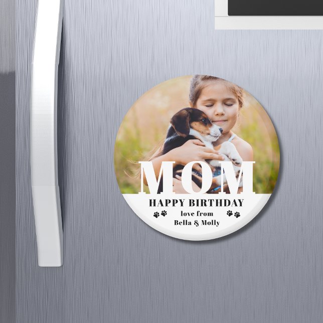 Dog Mom Happy Birthday Modern Personalized Photo Magnet (Creator Uploaded)