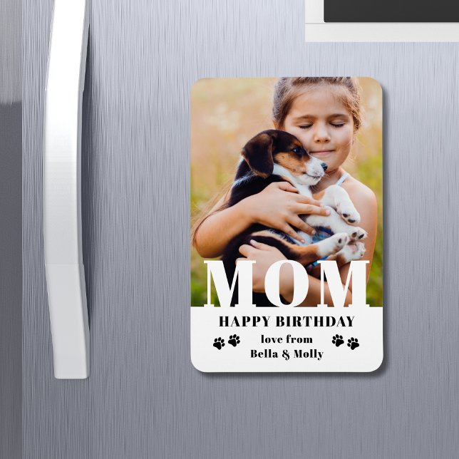 Dog Mom Happy Birthday Modern Personalized Photo Magnet (Creator Uploaded)