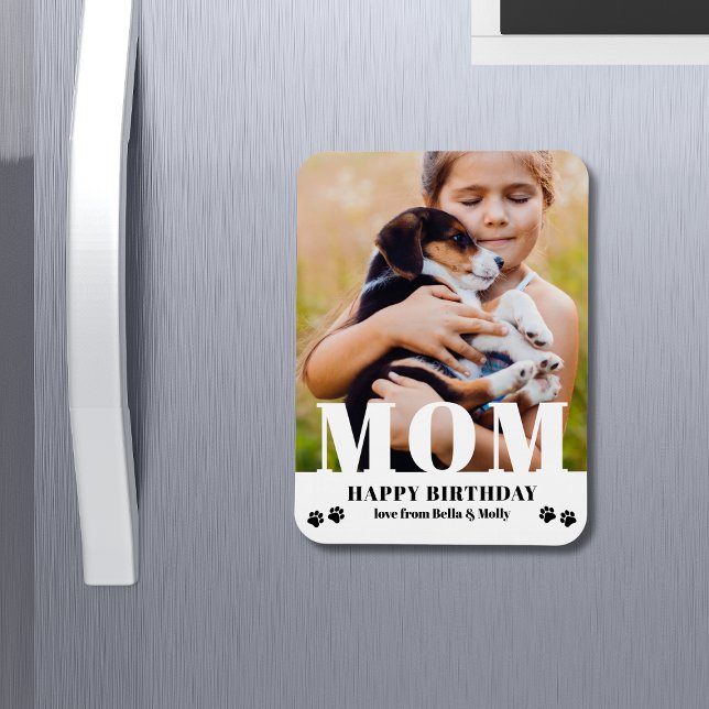 Dog Mom Happy Birthday Modern Personalized Photo Magnet (Creator Uploaded)