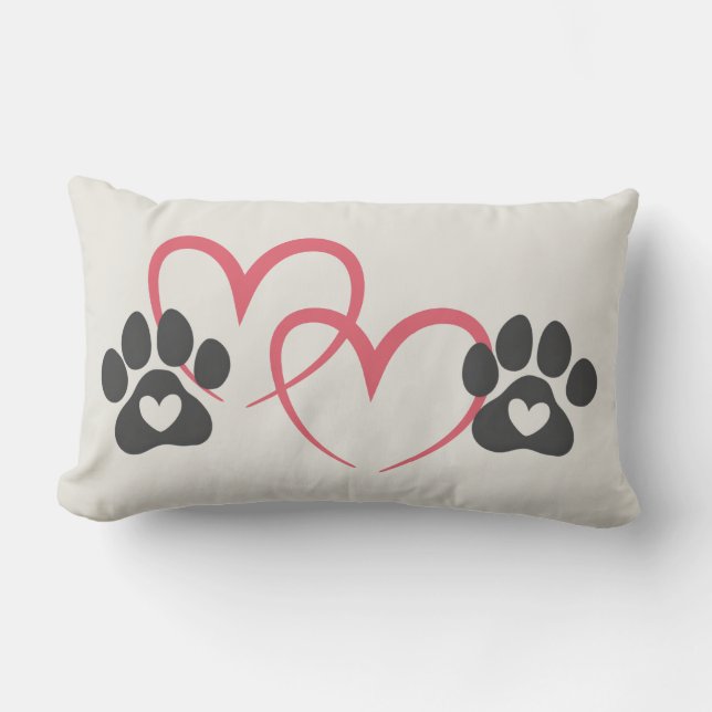 Dog Mom Heart Paws Art | Rescue Mama Dogs Lover Lumbar Pillow (Front)