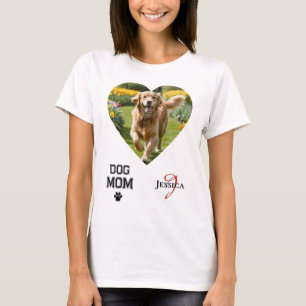 Dog Mom Heart Shaped Photos Monogram Paw Print T-Shirt