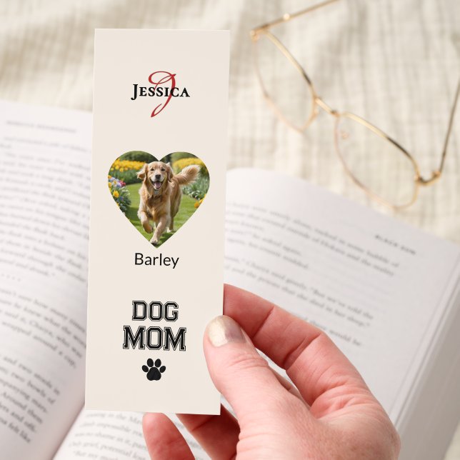 Dog Mom Hearts Pet Name and Photos Elegant Cream Bookmarks (Hand)