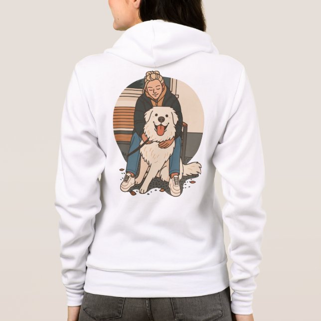 Dog Mom Hugging Fluffy Puppy Cute Pet Moment Hoodie (Back)