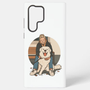 Dog Mom Hugging Fluffy Puppy Cute Pet Moment Samsung Galaxy S22 Ultra Case