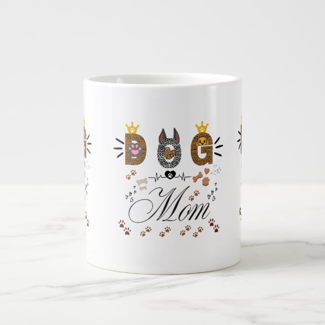 Dog Mom Leopard Print Paw Design/Leopard Dog Mom Giant Coffee Mug (Front)