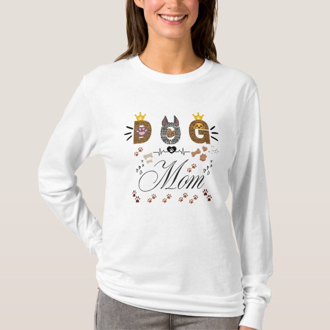 Dog Mom Leopard Print Paw Design/Leopard Dog Mom T-Shirt (Front)