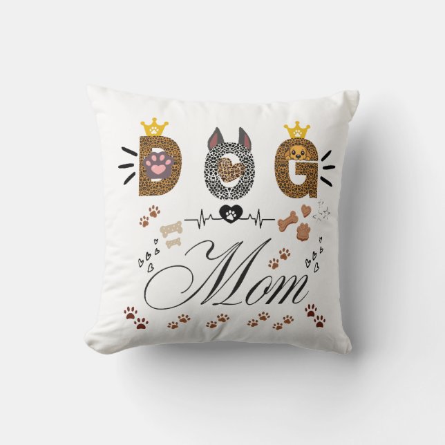 Dog Mom Leopard Print Paw Design/Leopard Dog Mom Throw Pillow (Front)