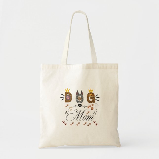 Dog Mom Leopard Print Paw Design/Leopard Dog Mom Tote Bag (Front)