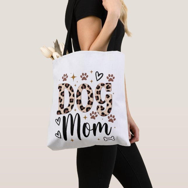 Dog Mom Leopard Print Tote Bag (Close Up)