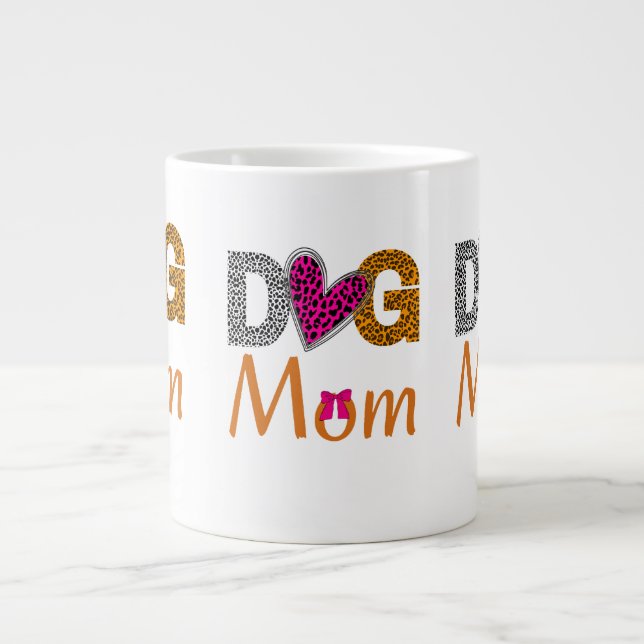 Dog Mom Leopard Print/Trending Dog  Lover Gift Giant Coffee Mug (Front)