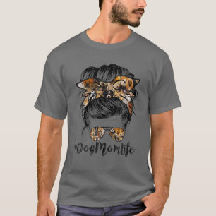 Dog Mom Life Messy Bun Leopard Bandana Funny Dog L T-Shirt