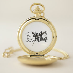 Dog Mom Line Art Design Minimalist Dog Lover Pocket Watch