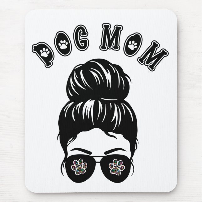 Dog Mom Messy Bun Black & White Art Mouse Pad (Front)