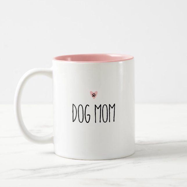 Dog Mom | Modern Mom Custom Heart Color Two-Tone Coffee Mug (Left)