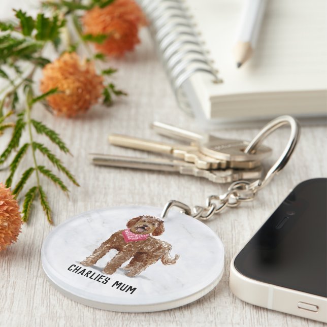 Dog Mom/Mom Labradoodle Key Ring Personalized (Front Right)