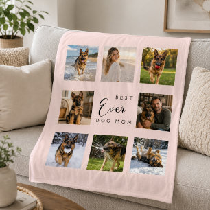 Dog Mom Mother blush pink photo collage Fleece Blanket