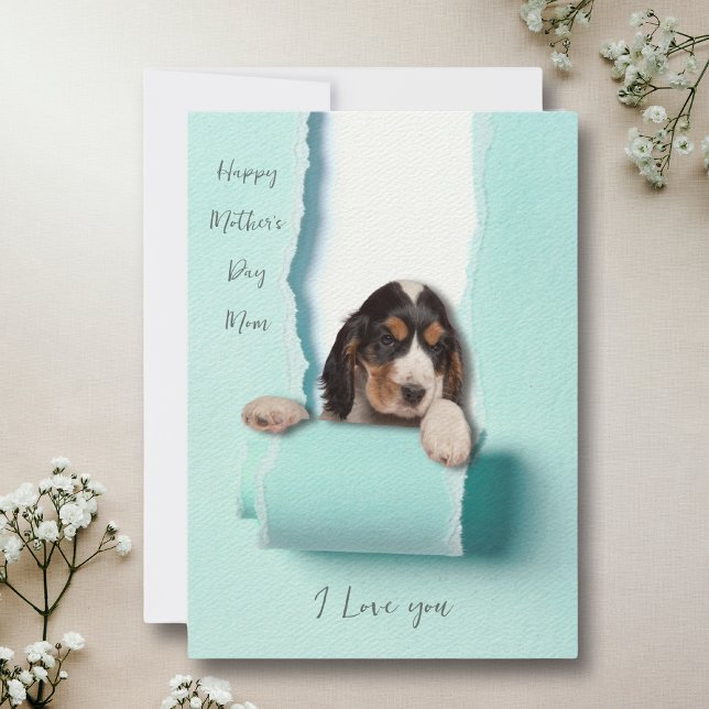 Dog Mom Mothers Day Card Ripped Paper Dog Peeking (Mothers Day is a great time to show mom how special she is, but any day is a day to say I love you!)