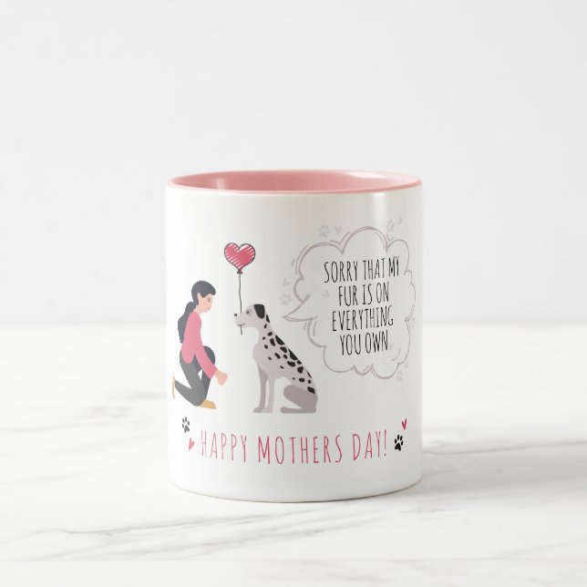 Dog Mom Mothers Day Funny Paws Love Heart  Two-Tone Coffee Mug (Center)