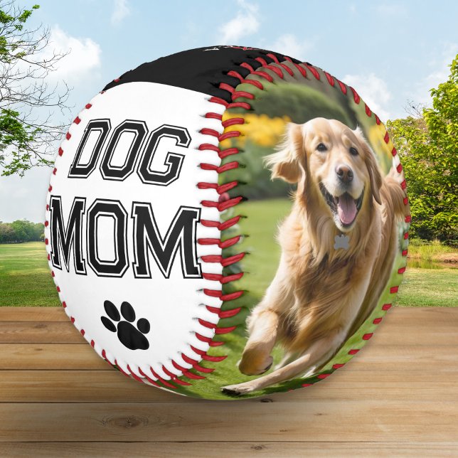 Dog Mom Mother's Day Pet Photos Monogrammed Baseball (A stylish baseball for the Dog Mom, to personalize with two custom pet photos and a monogram)