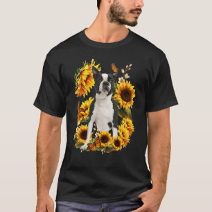 Dog Mom Mother's Day  Sunflower Boston Terrier Mom T-Shirt