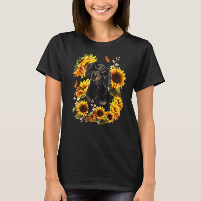 Dog Mom Mother's Day  Sunflower Dachshund Mom T-Shirt (Front)