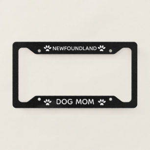 Dog Mom Newfoundland Paws Black  License Plate Frame