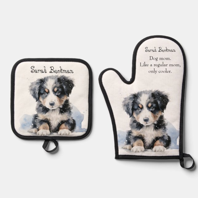 Dog Mom  Oven Mitt & Pot Holder Set (Front)