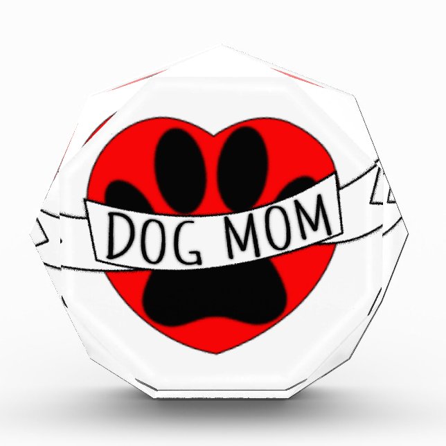 Dog Mom Paw And Red Heart Drawing Acrylic Award (Front)