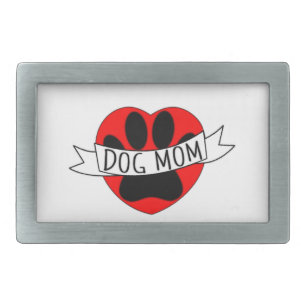 Dog Mom Paw And Red Heart Drawing Belt Buckle