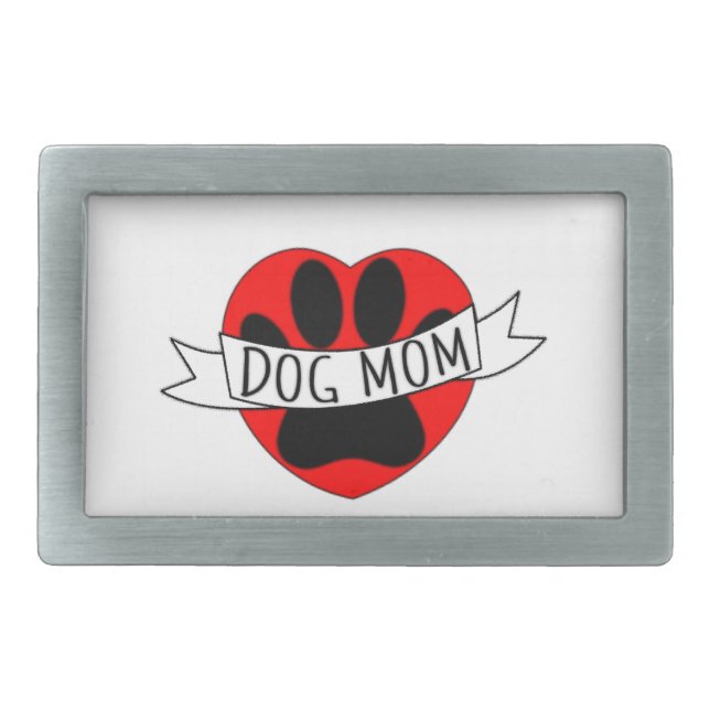Dog Mom Paw And Red Heart Drawing Belt Buckle (Front)