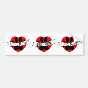 Dog Mom Paw And Red Heart Drawing Bumper Sticker