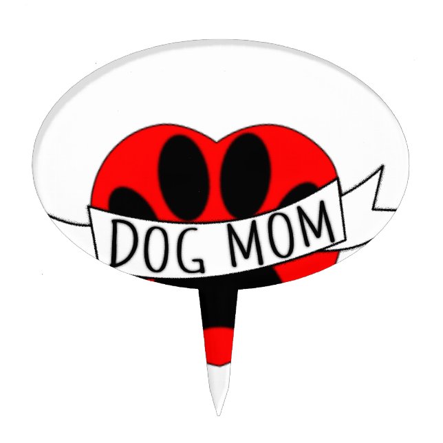 Dog Mom Paw And Red Heart Drawing Cake Topper (Front)