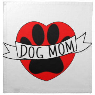Dog Mom Paw And Red Heart Drawing Cloth Napkin