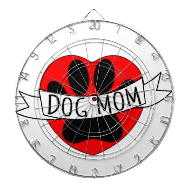 Dog Mom Paw And Red Heart Drawing Dart Board (Front)