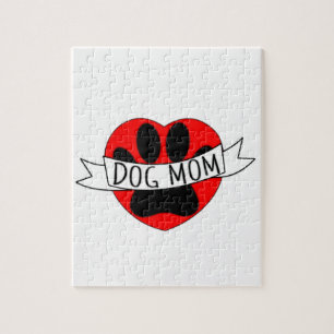 Dog Mom Paw And Red Heart Drawing Jigsaw Puzzle