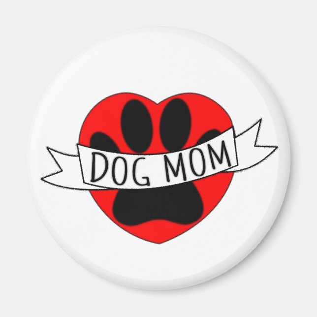 Dog Mom Paw And Red Heart Drawing Magnet (Front)