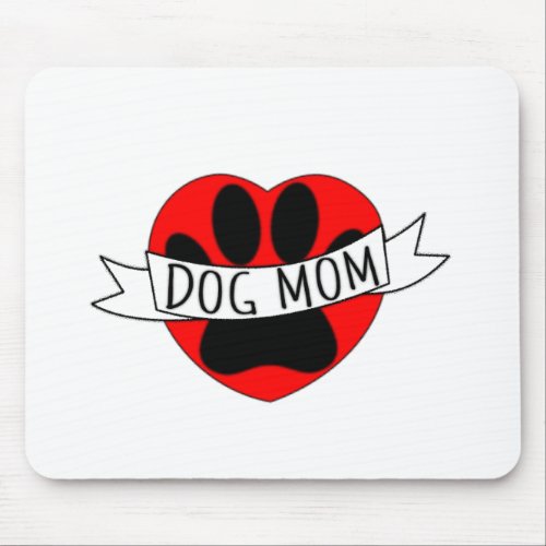 Dog Mom Paw And Red Heart Drawing Mouse Pad