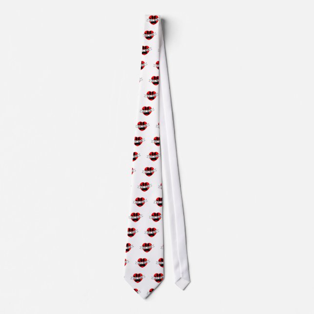 Dog Mom Paw And Red Heart Drawing Neck Tie (Front)