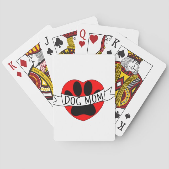 Dog Mom Paw And Red Heart Drawing Poker Cards (Back)