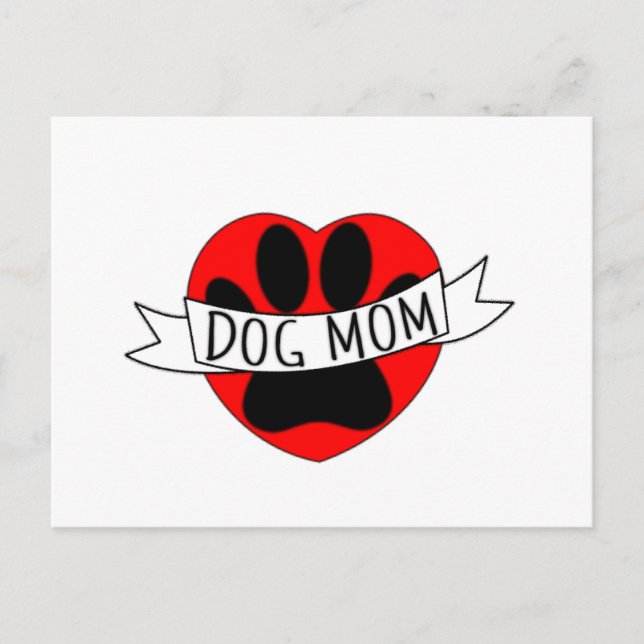 Dog Mom Paw And Red Heart Drawing Postcard (Front)