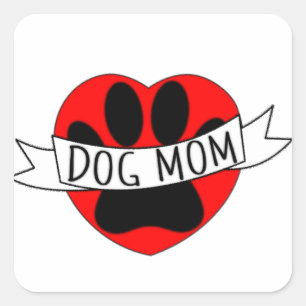 Dog Mom Paw And Red Heart Drawing Square Sticker