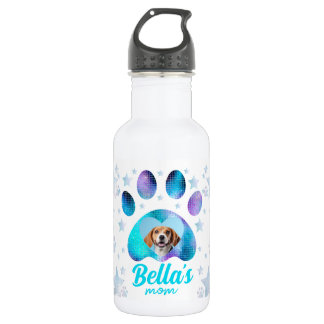 Dog Mom Paw Custom Photo Stainless Steel Water Bottle