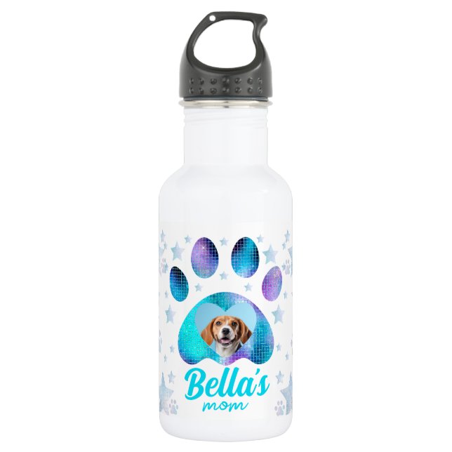 Dog Mom Paw Custom Photo Stainless Steel Water Bottle (Front)