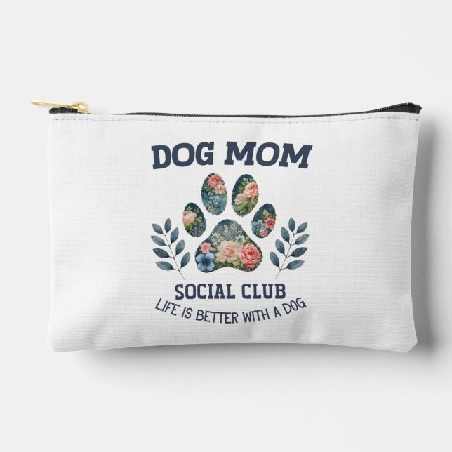 Dog Mom  Paw Floral  Accessory Pouch (Front)