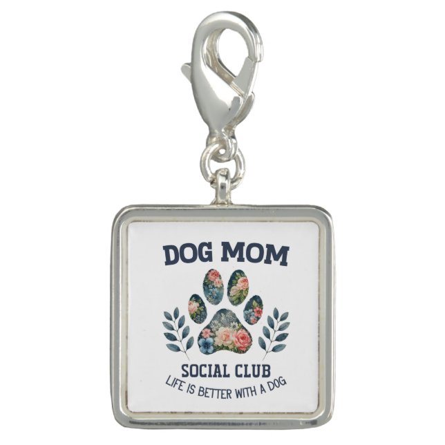 Dog Mom  Paw Floral  Charm (Front)