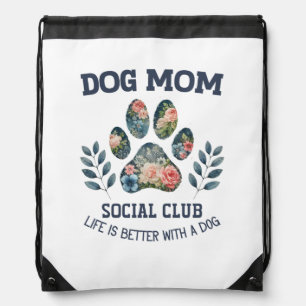 Dog Mom  Paw Floral  Drawstring Bag